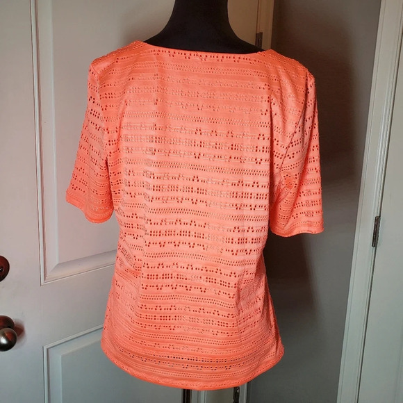 APT. 9 Crewneck Two Layer Short Sleeve Knit Top Shirt Coral Pink Size PL - Picture 13 of 14